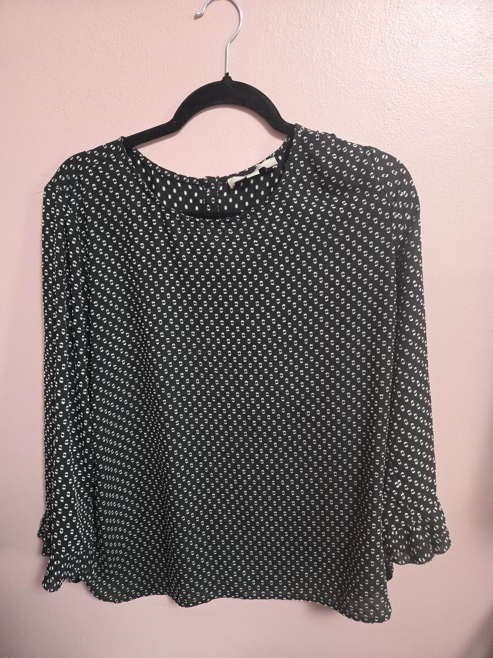 LOFT Black Blouse with White Microprint